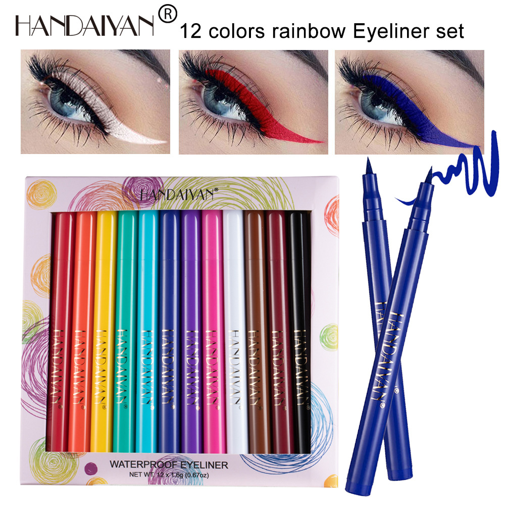 Cross-border Colored eyeliner Pen 12-piece set, Quick-drying and non-smudging handaiyan matte eyeliner Gel Pen case full figure