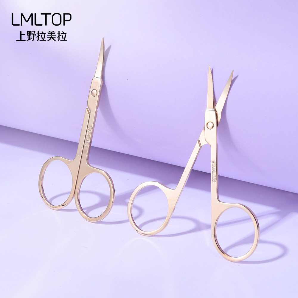 LMLTOP stainless steel curved blade Eyebrow scissors Pointed tip Eyebrow shaping scissors Eyebrow Scissors Beauty scissors A0424 details Picture