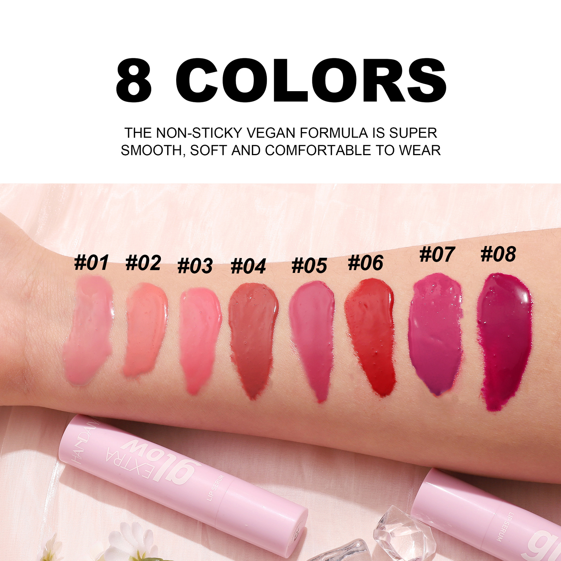 Cross-border Lipstick Moisturizing Solid 8-color Moisturizing Lip Gloss handaiyan Water Mirror Lip Gloss Lipstick Moisturizing Lips Dense details Picture