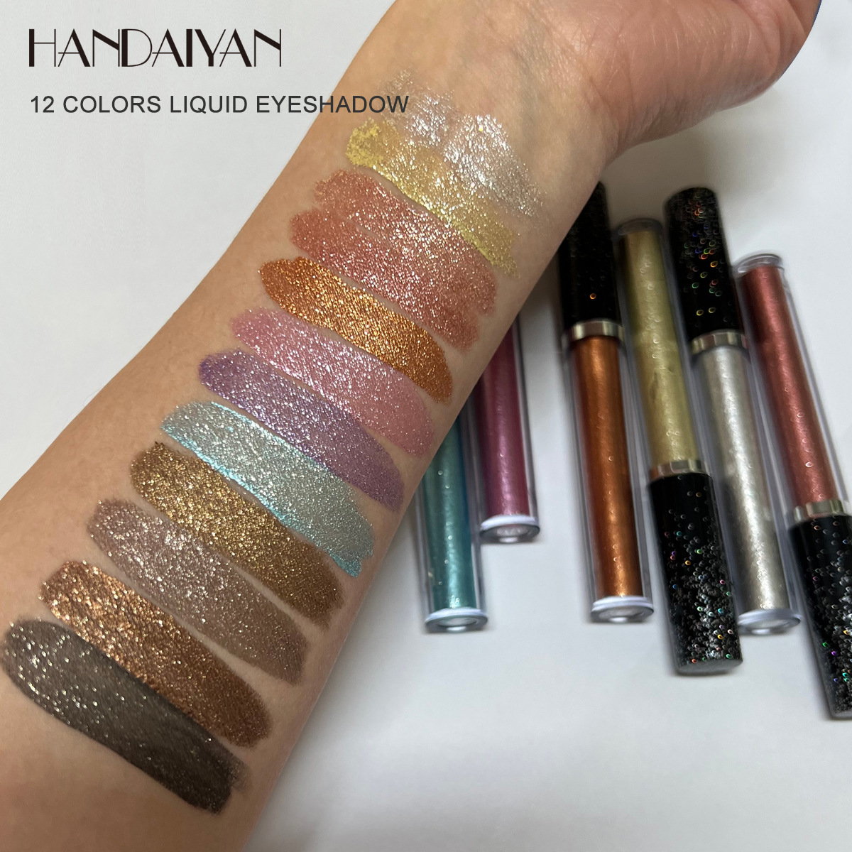 Cross-border liquid Eyeshadow 12-color HANDAIYAN Eyeshadow with fine and shiny pearlescent luster and teardrop makeup Specification drawing