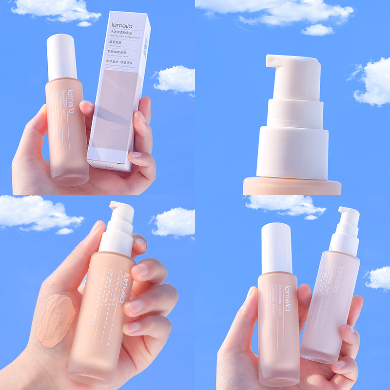 This hydrating and clear foundation liquid provides moisture, concealer, oil control, long-lasting makeup without smudge, and is less prone to powder sticking. It offers a natural nude look and is affordable for students details Picture