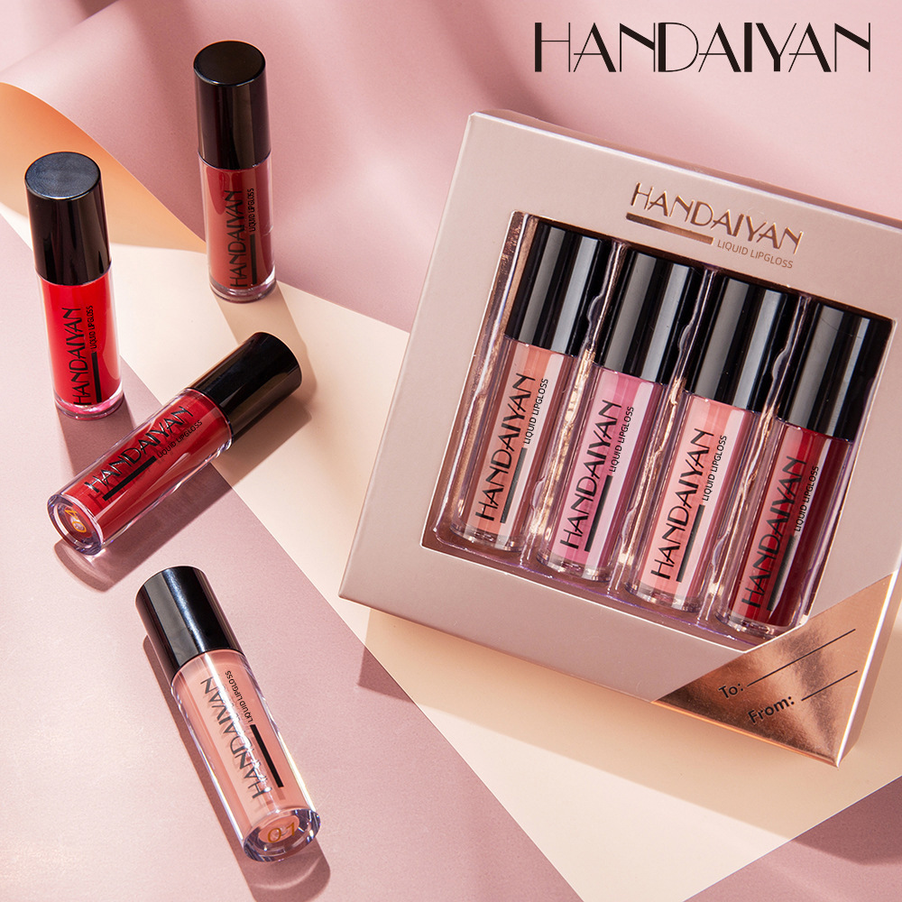Cross-border matte Lip gloss Set HANDAIYAN Mirror Liquid Lipstick Long-lasting Moisturizing Non-stick Cup Lip gloss set details Picture