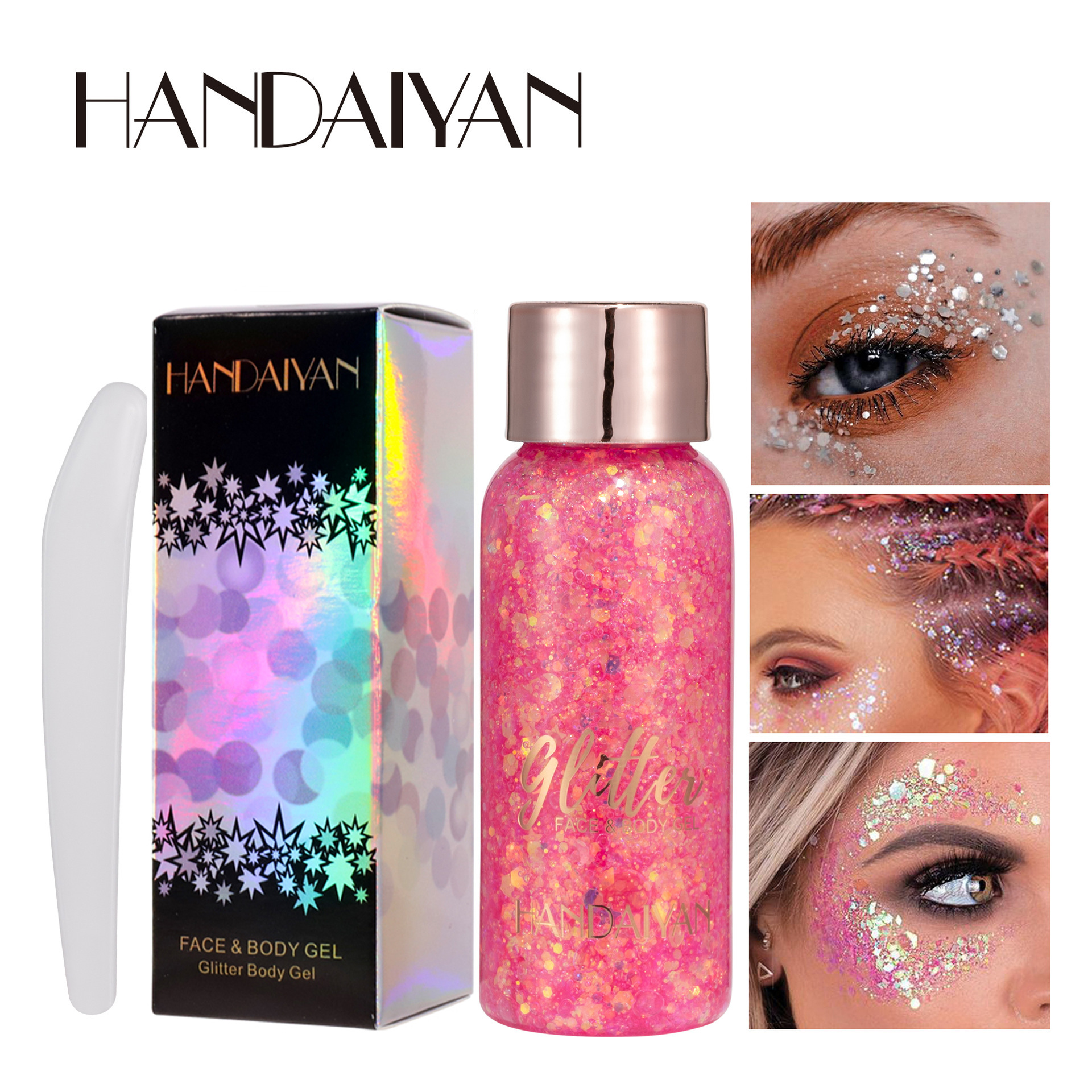 Cross-border Eyeshadow Big Sequin Stage Makeup HANDAIYAN Sequin Gel Facial Body Lotion Multi-purpose Gel Sequin Application Scenario
