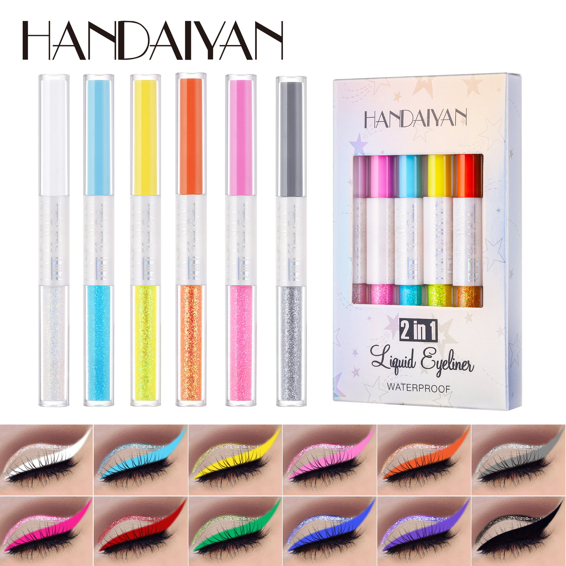 handaiyan Han Daiyan Double-headed Eyeliner Pen, extremely fine, long-lasting, waterproof and brightening eyeliner liquid Pen Set, Sleeping Silkworm Pen full figure