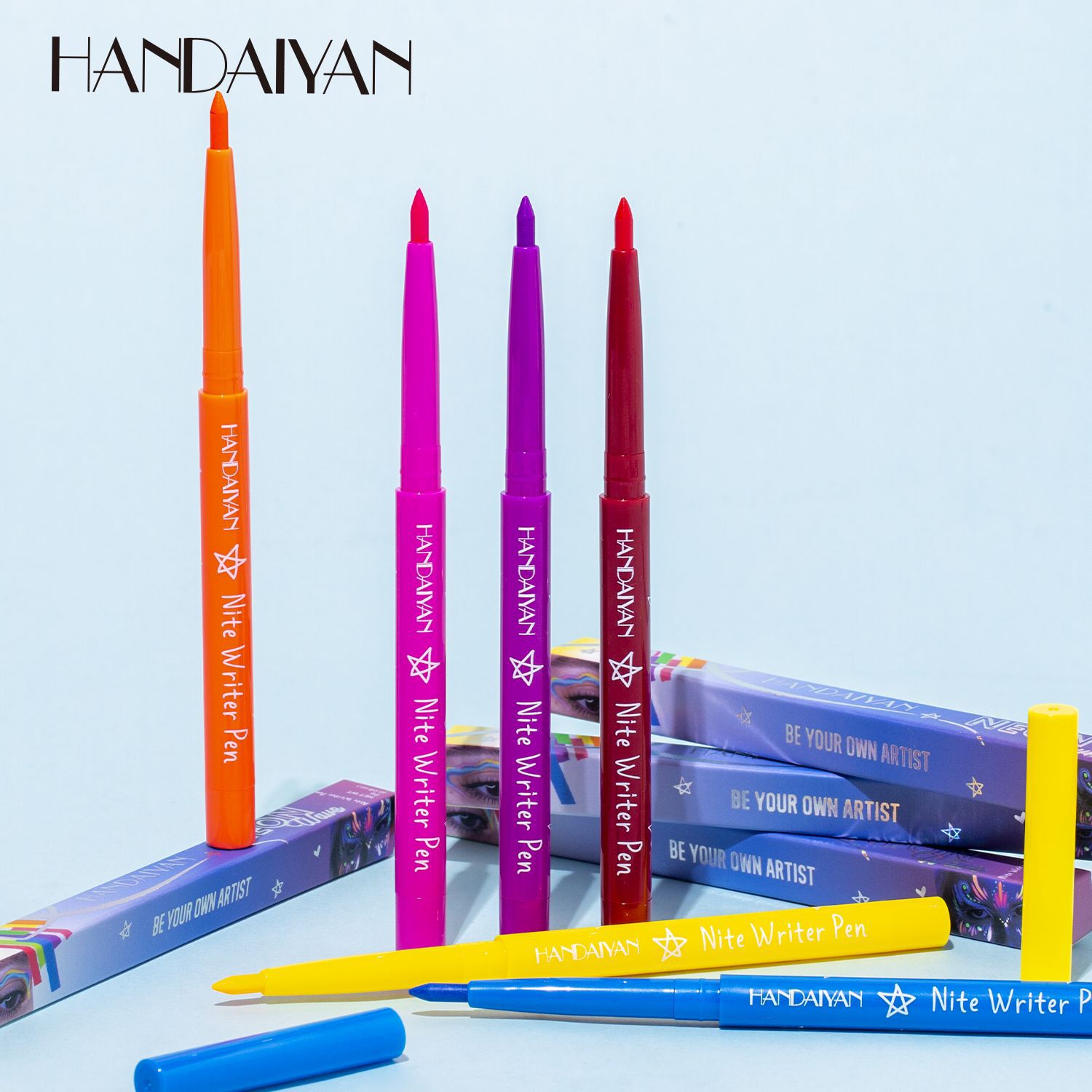 Cross-border colored eyeliner pen UV Fluorescent handaiyan waterproof Halloween face painting Pen Eyeliner pen Specification drawing