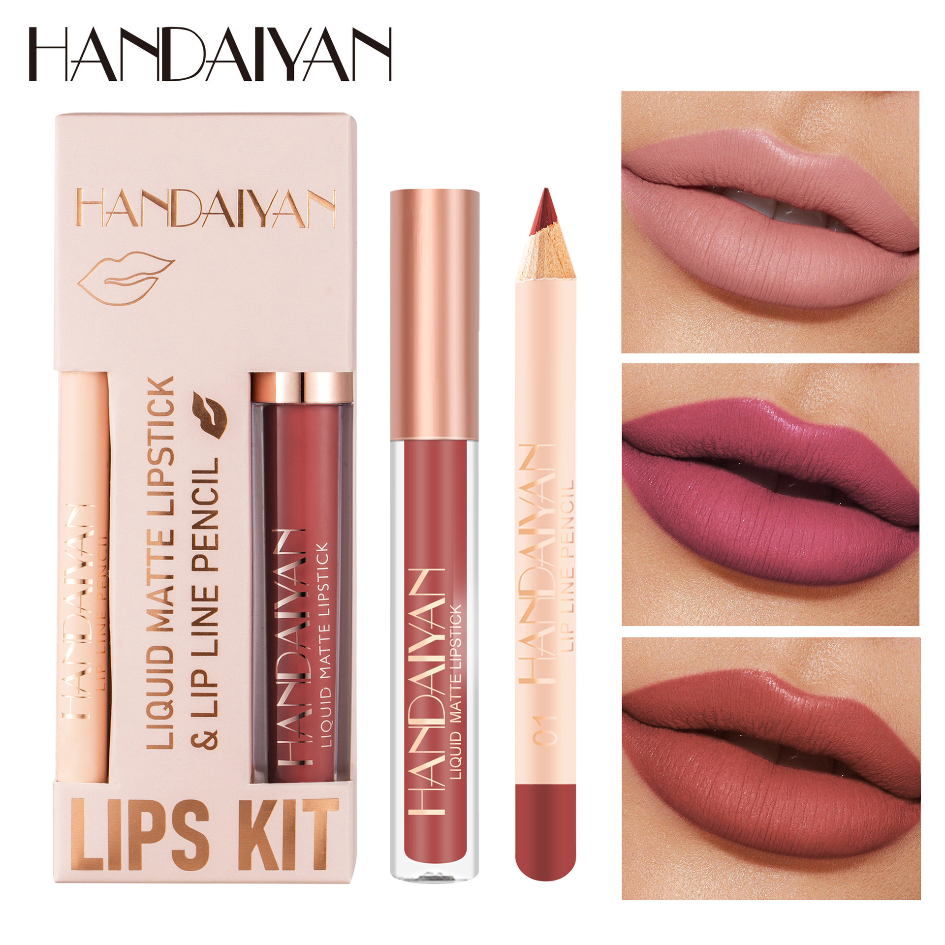 Cross-border Lip Liner Pen Lip Gloss Set HANDAIYAN Waterproof non-stick Cup Velvet Matte Lip Liner Pen set Specification drawing