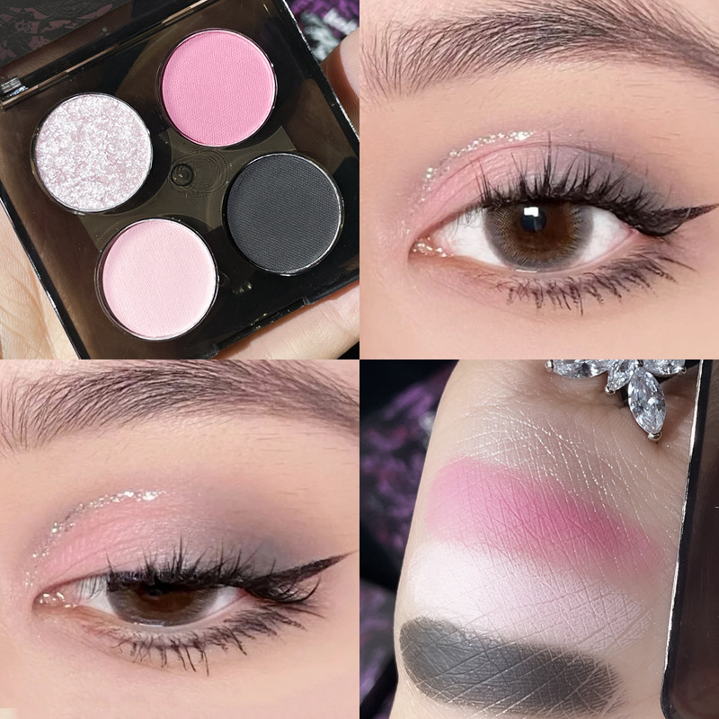 kobeleen Lace four-color eyeshadow palette Punk European and American style pearlescent fine sparkling smoky eye makeup Dark Hot girl cosmetics Application Scenario