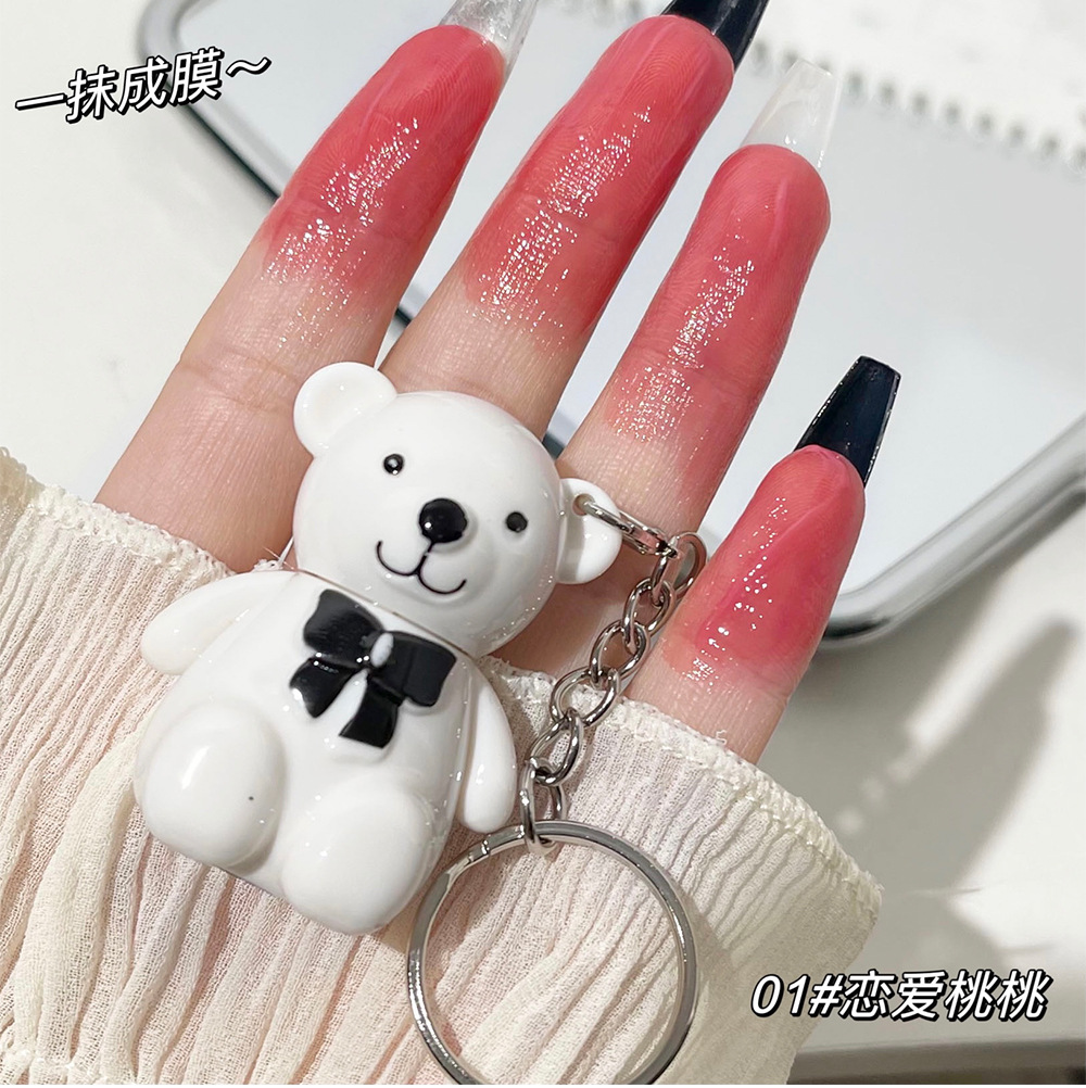 New product: Little Bear Paradise Mirror Lip Gloss White Bear 6-color Keychain Lipstick, Student affordable 6-color factory wholesale Specification drawing