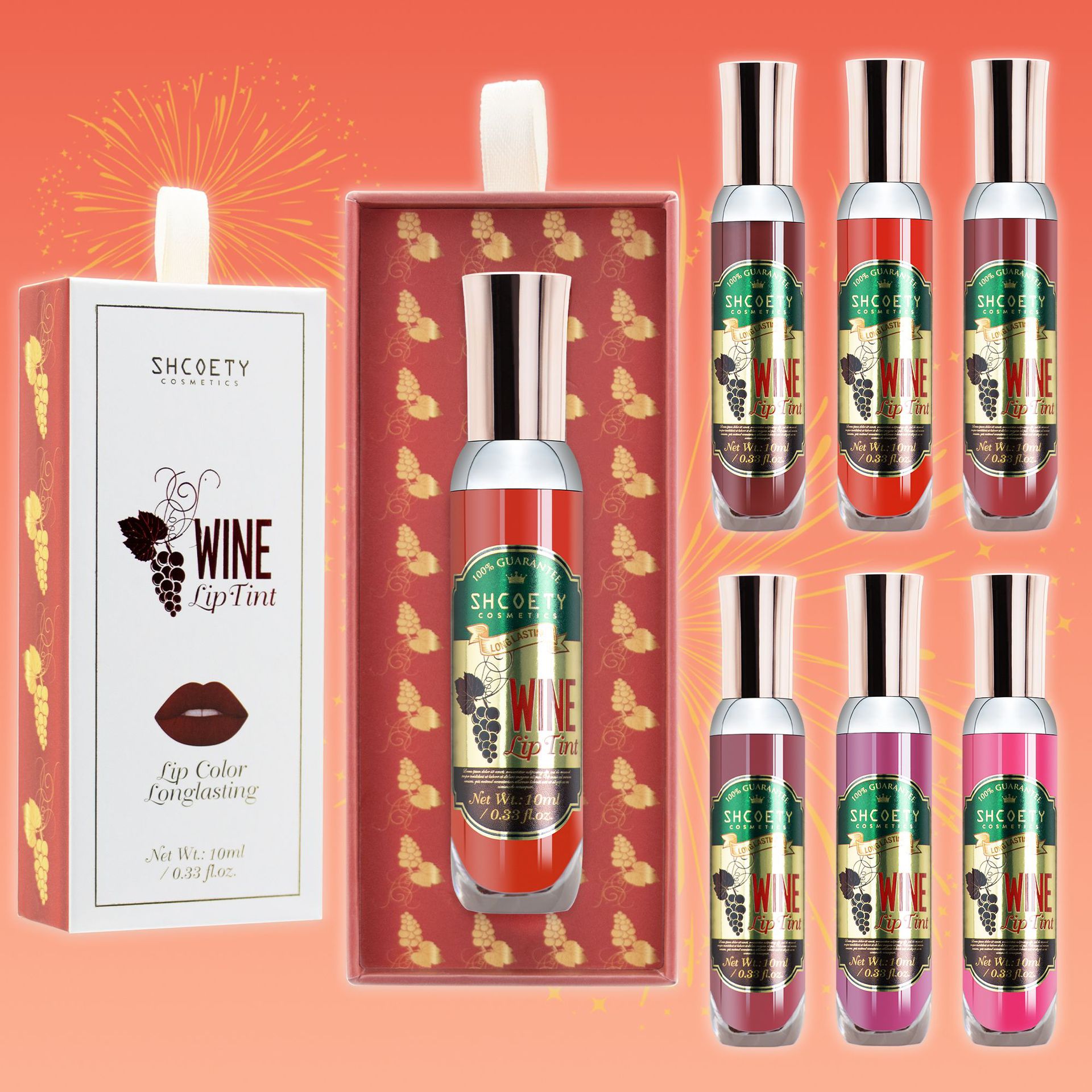 Cross-border lip gloss, red wine bottle, makeup, lip dye, non-fading lips, matte, frosted velvet lip gloss, liquid lipstick details Picture