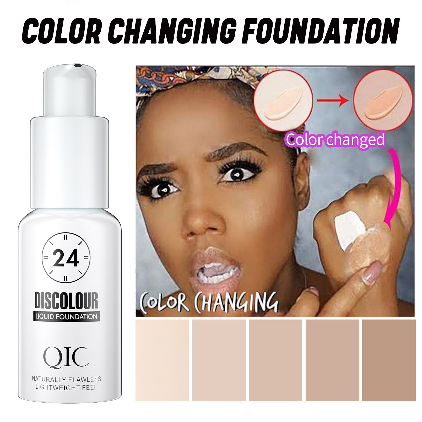 QIC Qini Color-changing Foundation for Natural Adhesion, brightening, setting, concealing and color-changing BB Cream - North American makeup full figure