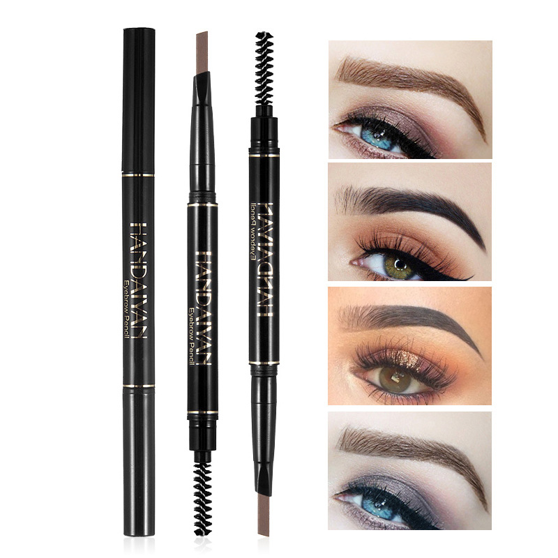 Cross-border double-head eyebrow pencil with automatic rotation, 5-color HANDAIYAN, waterproof and non-smudging, triangular three-dimensional eyebrow pencil with eyebrow brush details Picture