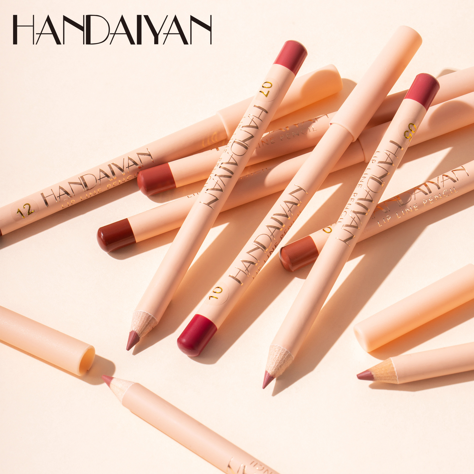 Cross-border 12-piece matte Lip liner pen set handaiyan Velvet non-fading outlined Lip Liner Pen Lipstick Pen set Specification drawing