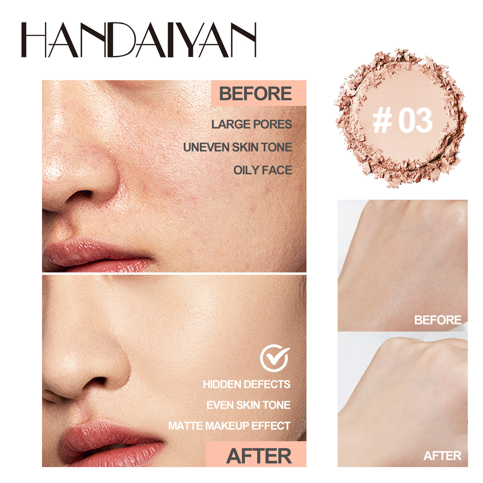 Cross-border setting powder compact: Oil-resistant, waterproof, long-lasting handaiyan, concealer, no powder sticking, no makeup peeling, setting loose powder details Picture