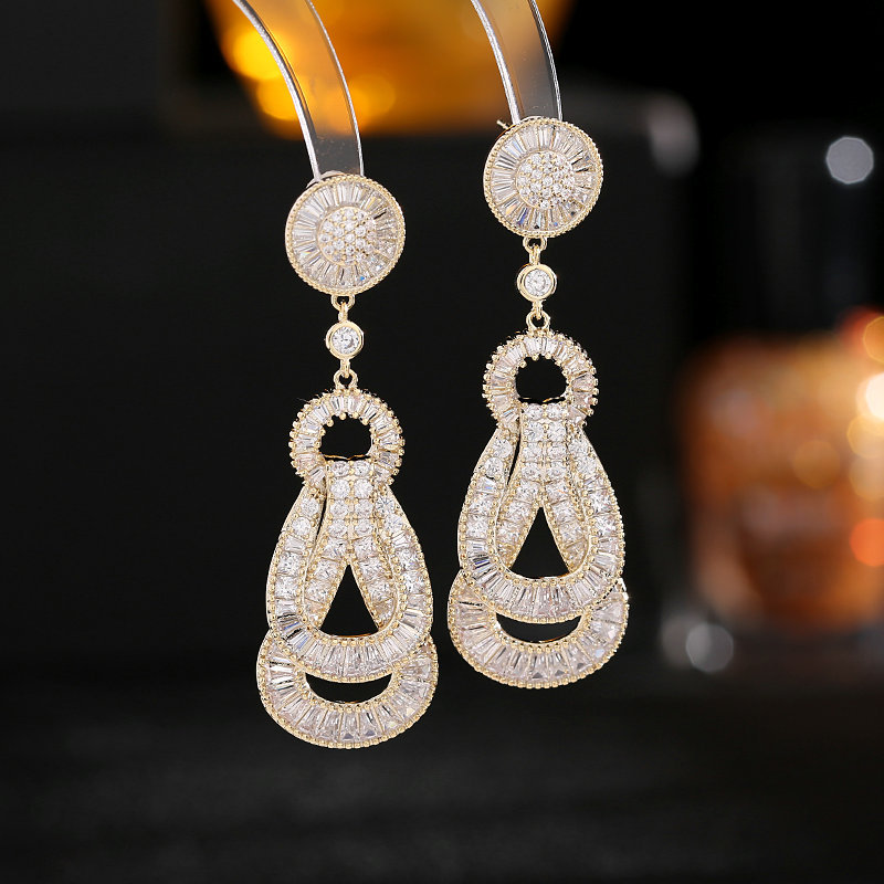 s925 Silver Needle Zircon inlaid Design sense knot Earrings Light Luxury long style wedding Banquet high-end earrings wholesale detail image 4