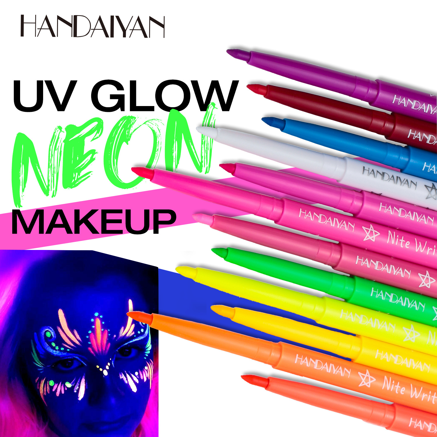 Cross-border colored eyeliner pen UV Fluorescent handaiyan waterproof Halloween face painting Pen Eyeliner pen details Picture