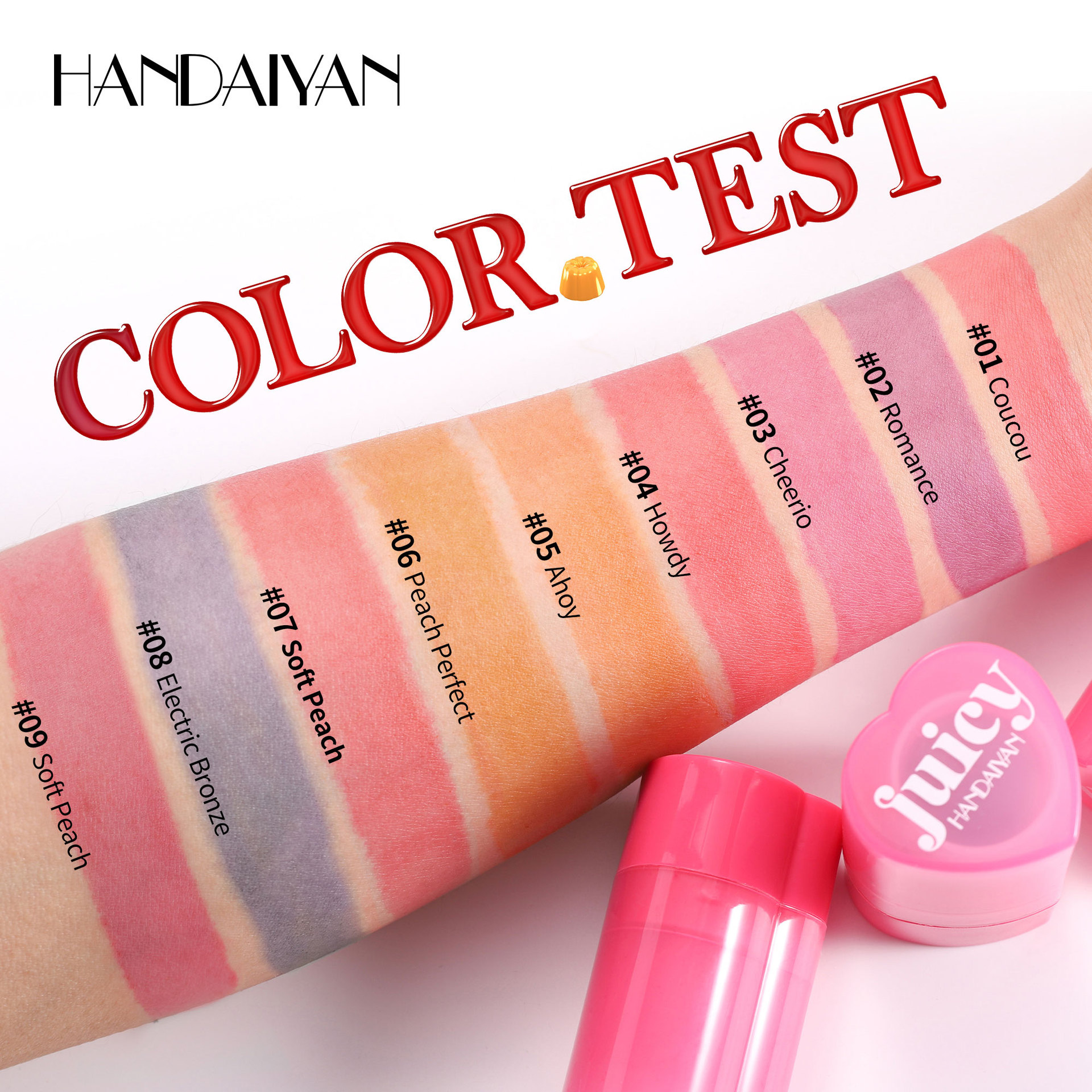 Cross-border Blush Stick: Moisturizing and long-lasting, jelly-like texture HANDAIYAN Matte 9-color heart-shaped Jelly Blush stick details Picture