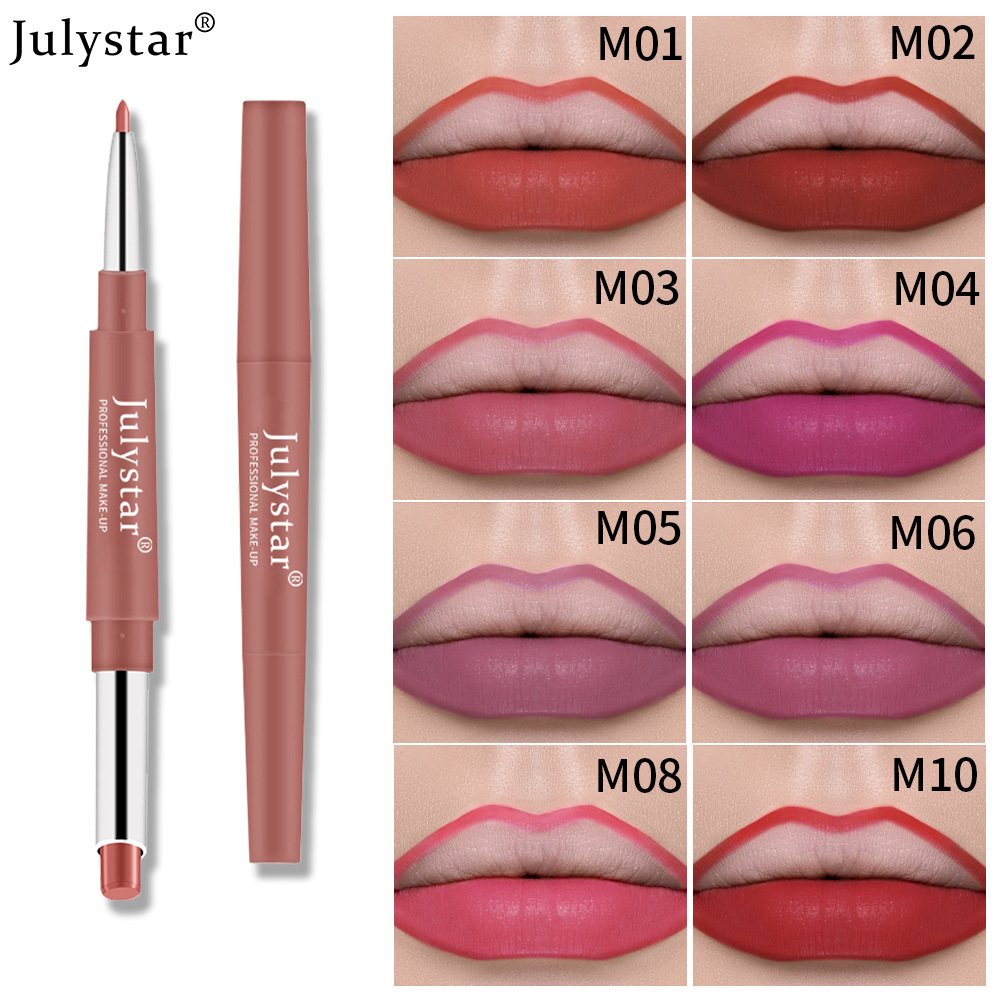 European and American cross-border double-headed red lip liner pens that do not fade or stick to the cup, pink rotating lipstick pens, wholesale of foreign trade cosmetics full figure
