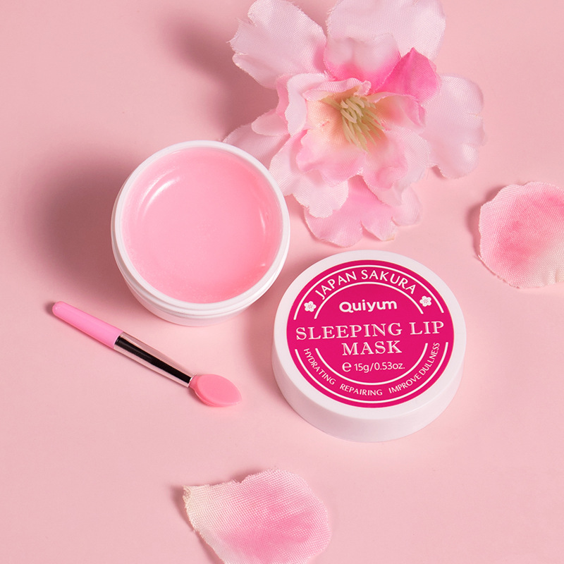 Cross-border QUIYUM Cherry Blossom Sleep Lip Mask 15g Hydrating and Moisturizing Lipstick Softening Keratin Moisturizing Factory wholesale full figure
