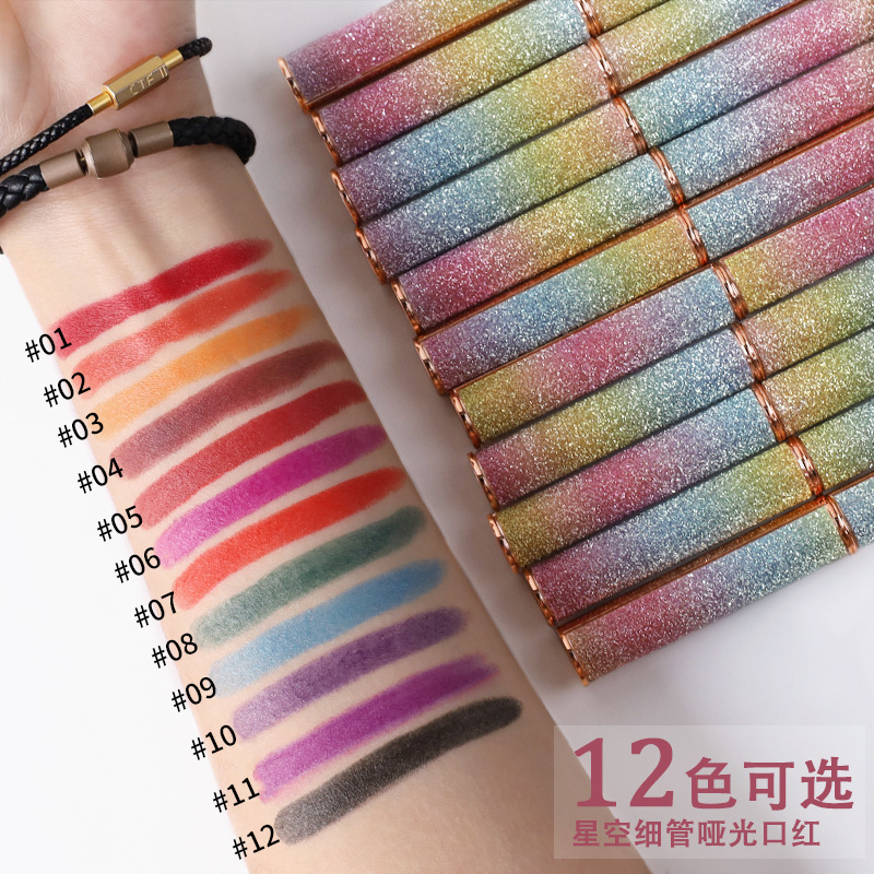 VIBELY Foreign Trade Starry Sky Shining matte Lipstick, non-stick cup, non-fading, small diamond heel Lipstick, cross-border wholesale details Picture