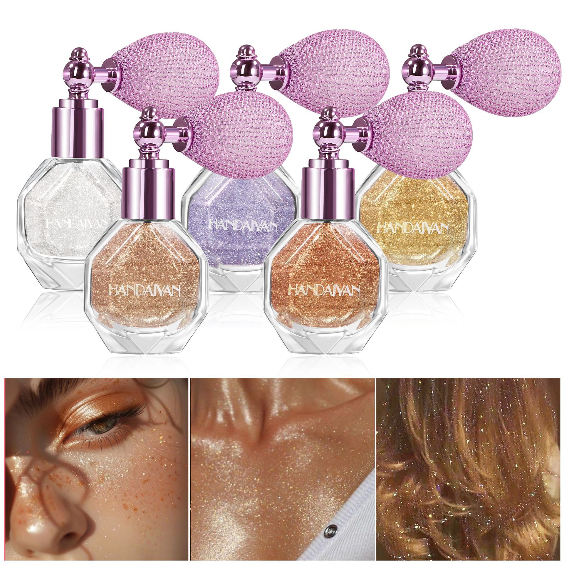Cross-border Glitter brightening Body Glitter HANDAIYAN High-gloss Spray Glitter bottle High-gloss airbag Spray bottle Specification drawing
