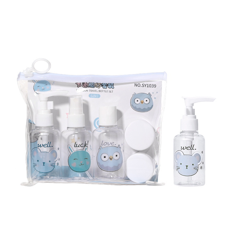 LMLTOP Cartoon Travel Set Bottle 6-piece 75ml Lotion bottle, Spray bottle, Cosmetic Sub-bottle SY1039 Item Picture