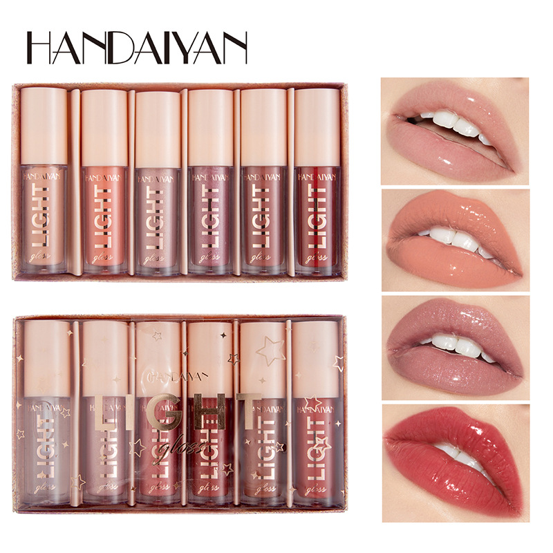 Cross-border 6-lip gloss Set Gift box: Mirror Water Light Liquid Lipstick, Lacquer Light Glass Lip Gloss, handaiyan Makeup full figure