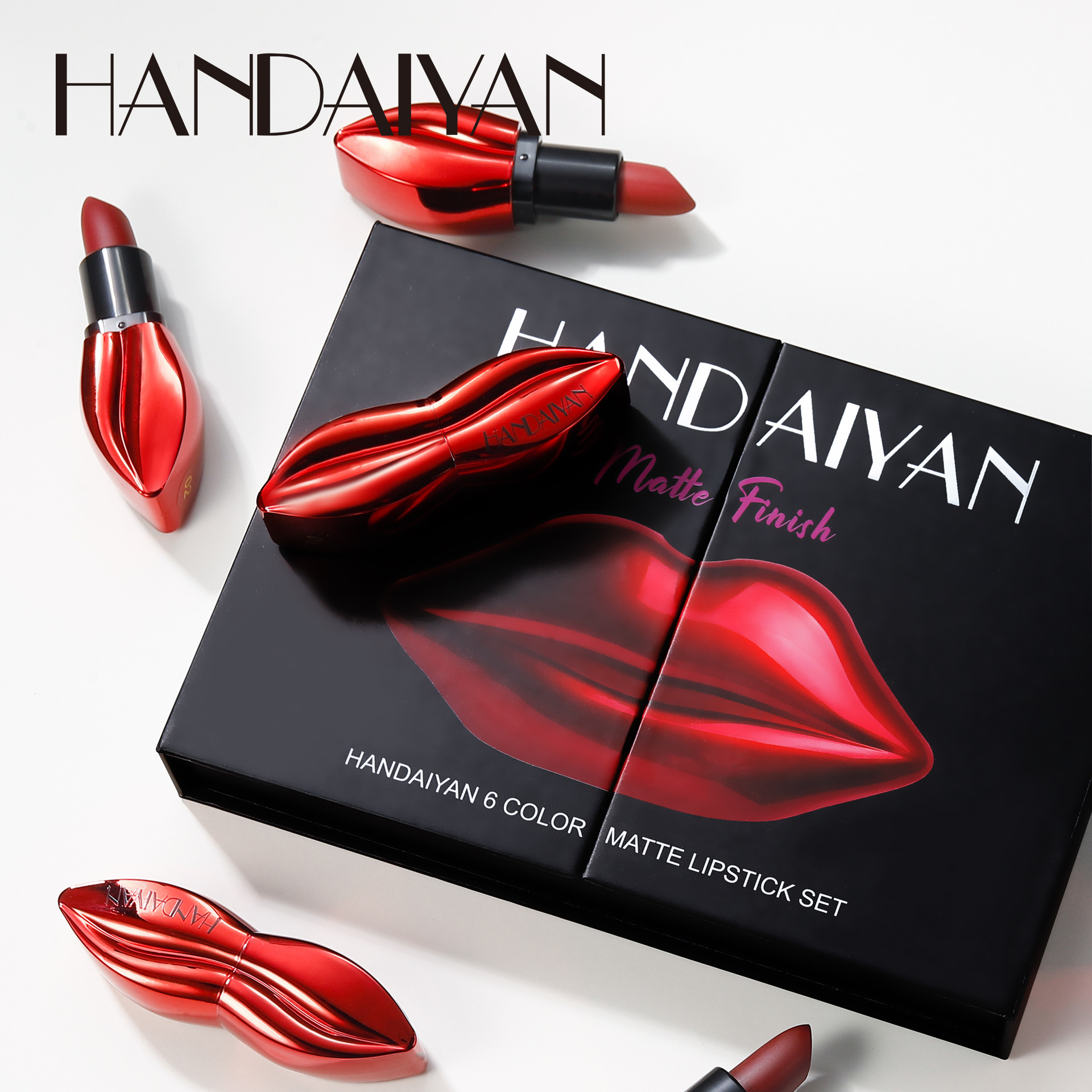Cross-border lipstick set, 6-lip shape, Han Daiyan matte, non-fading, non-stick cup, matte lipstick gift box full figure