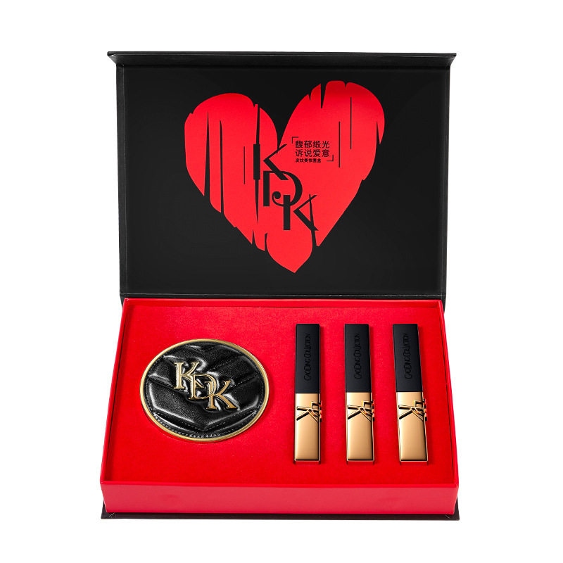 KDK leather texture beauty Set, natural fit, cushion matte black tube lipstick, makeup lipstick, Qixi Birthday gift Item Picture