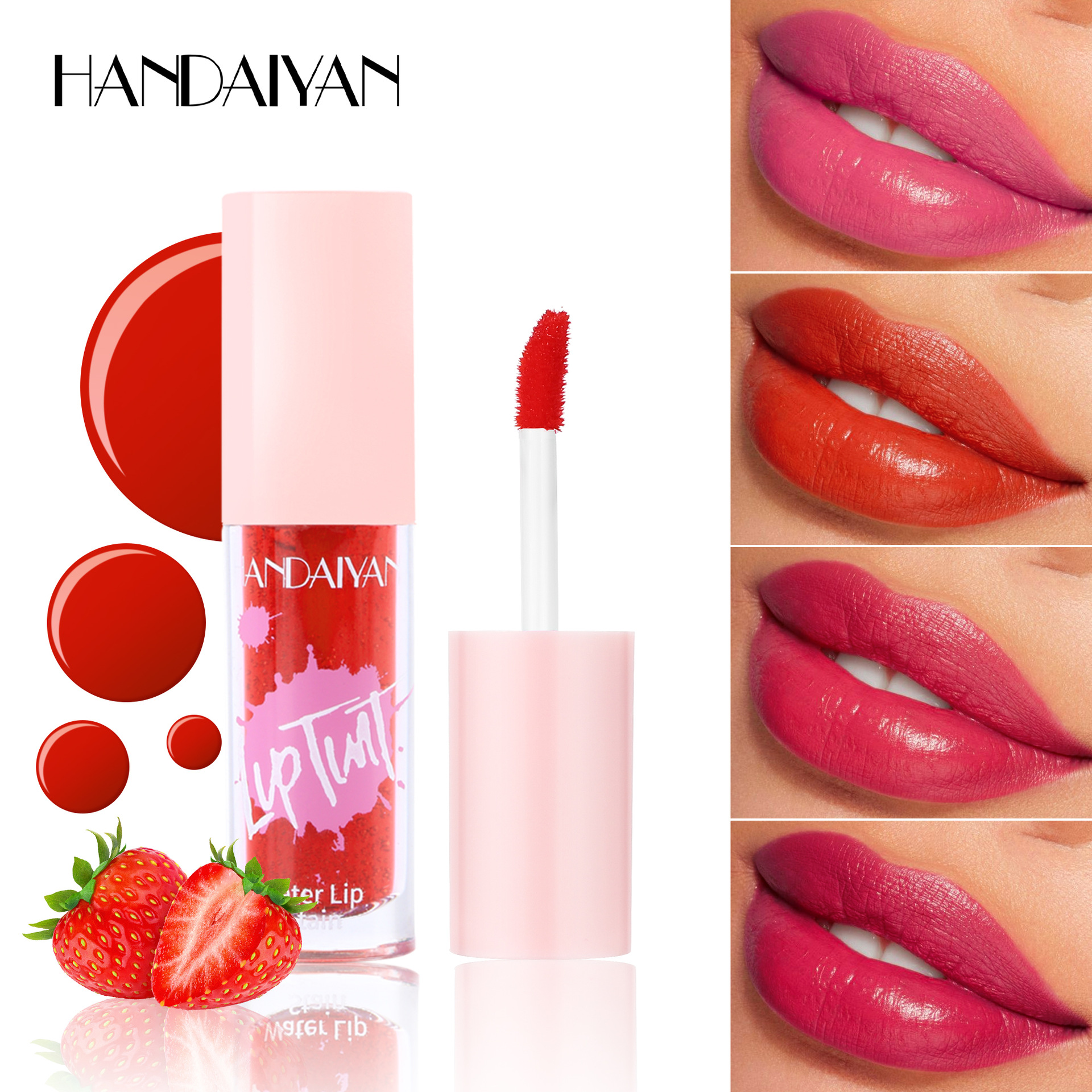 HANDAIYAN, a cross-border lipstick and watercolor makeup bestseller, offers 6 colors of long-lasting moisturizing lip gloss and non-stick cup dye lip liquid full figure
