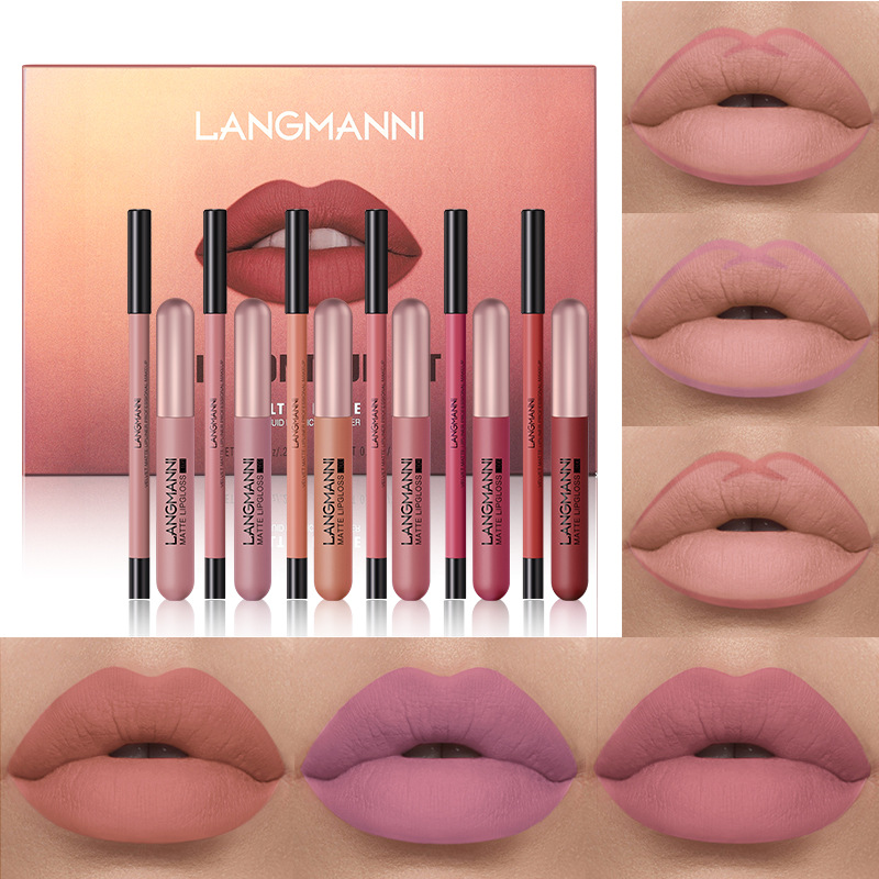 Langmanni 6+6 Matte Lip Gloss and Lip Liner Pen Set of 12 pieces Matte Lip Gloss Gift Box Set full figure
