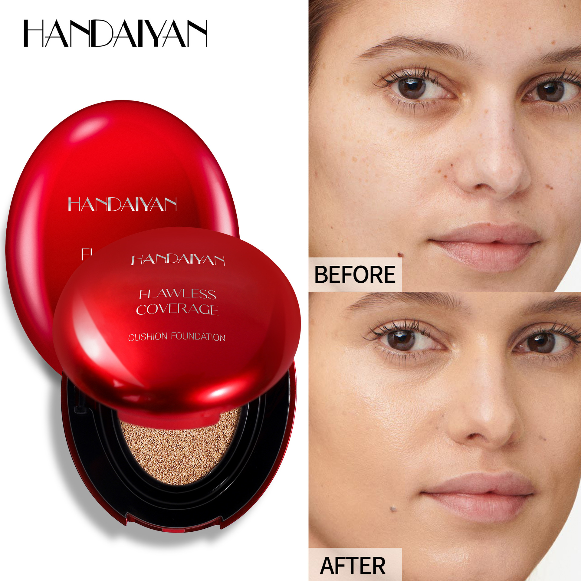 The cross-border foundation provides long-lasting concealer without smudge, and does not cause powder to stick on oily skin. The handaiyan red shell foundation does not come off Specification drawing