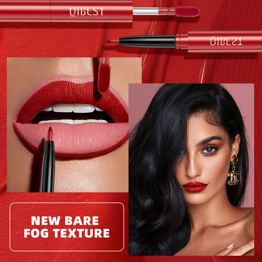 QIBEST Cross-border Two-in-one Lip Gloss and Lip Liner Pen Waterproof matte Velvet Non-smudging Double-head Lip gloss Set wholesale Specification drawing