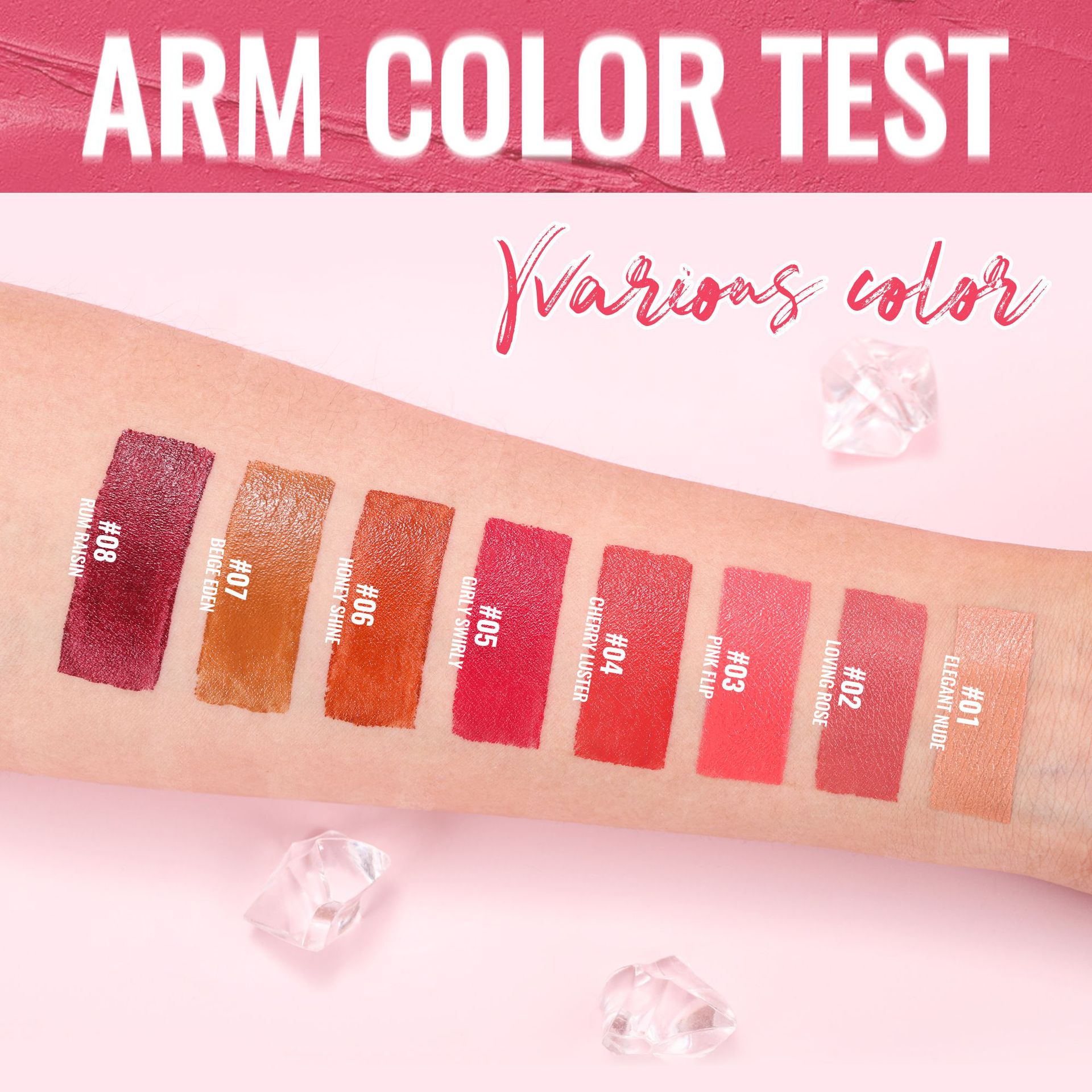 Cross-border waterproof and moisturizing Lipstick HANDAIYAN velvet lipstick enhances complexion. 8-color natural moisturizing lipstick in stock Specification drawing