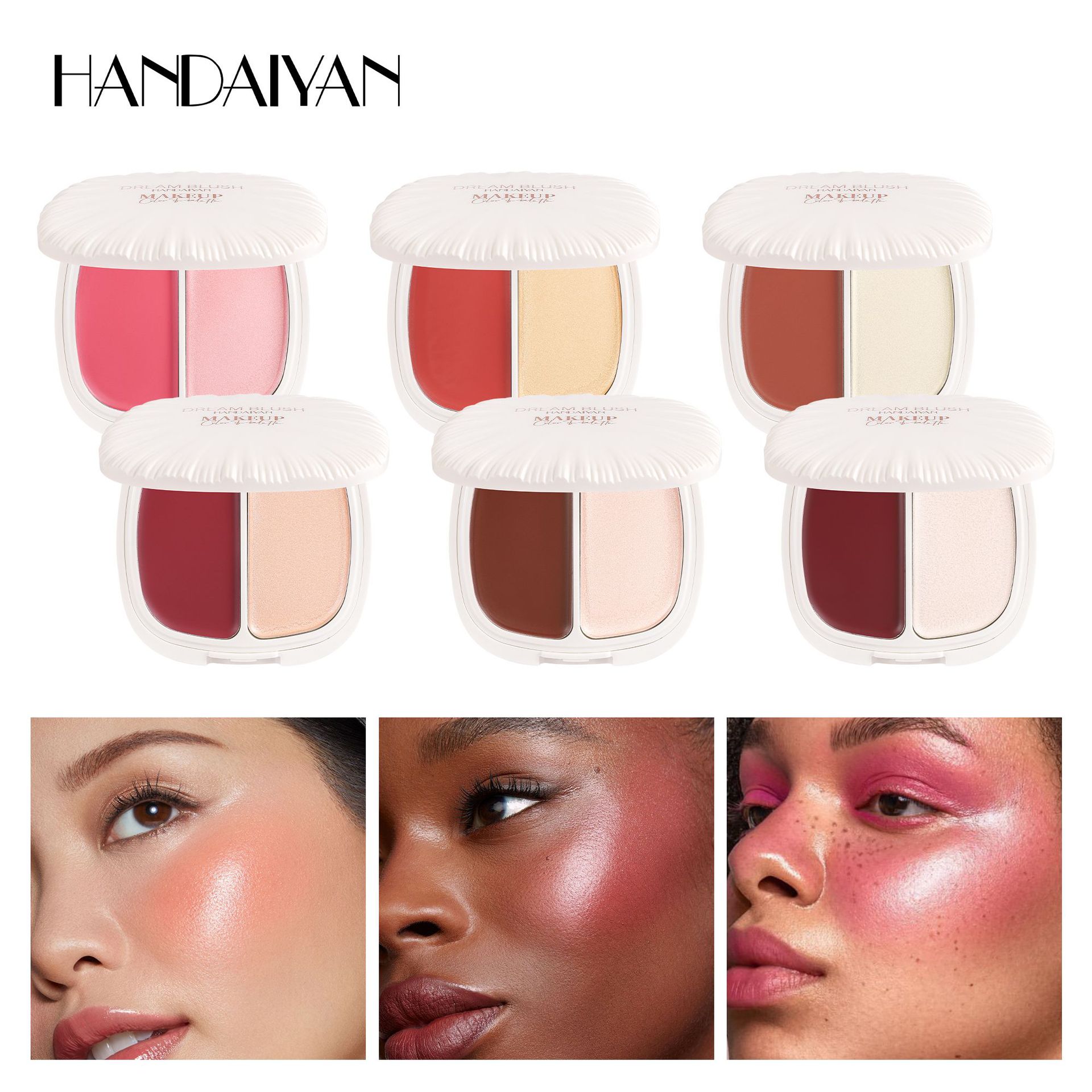 In-stock high-gloss two-in-one blush TK Shein's best-selling high-quality handaiyan cross-border exclusive 6-color blush full figure