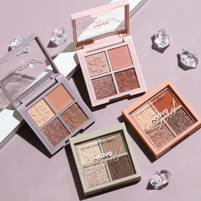 NOVO Cherry Blossom Story Four-color Eyeshadow, a high-end look for beginners, a daily light makeup eyeshadow palette in earth tones full figure