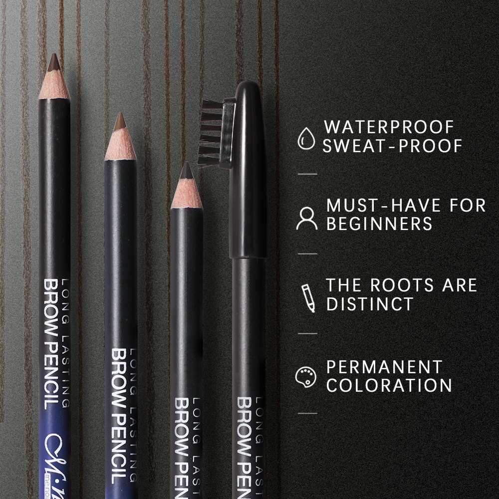 12 pieces per box of Cool Black wooden hard core eyebrow pencils. The water is not easy to smudge tattoos. The eyebrow pencils come with brushes details Picture