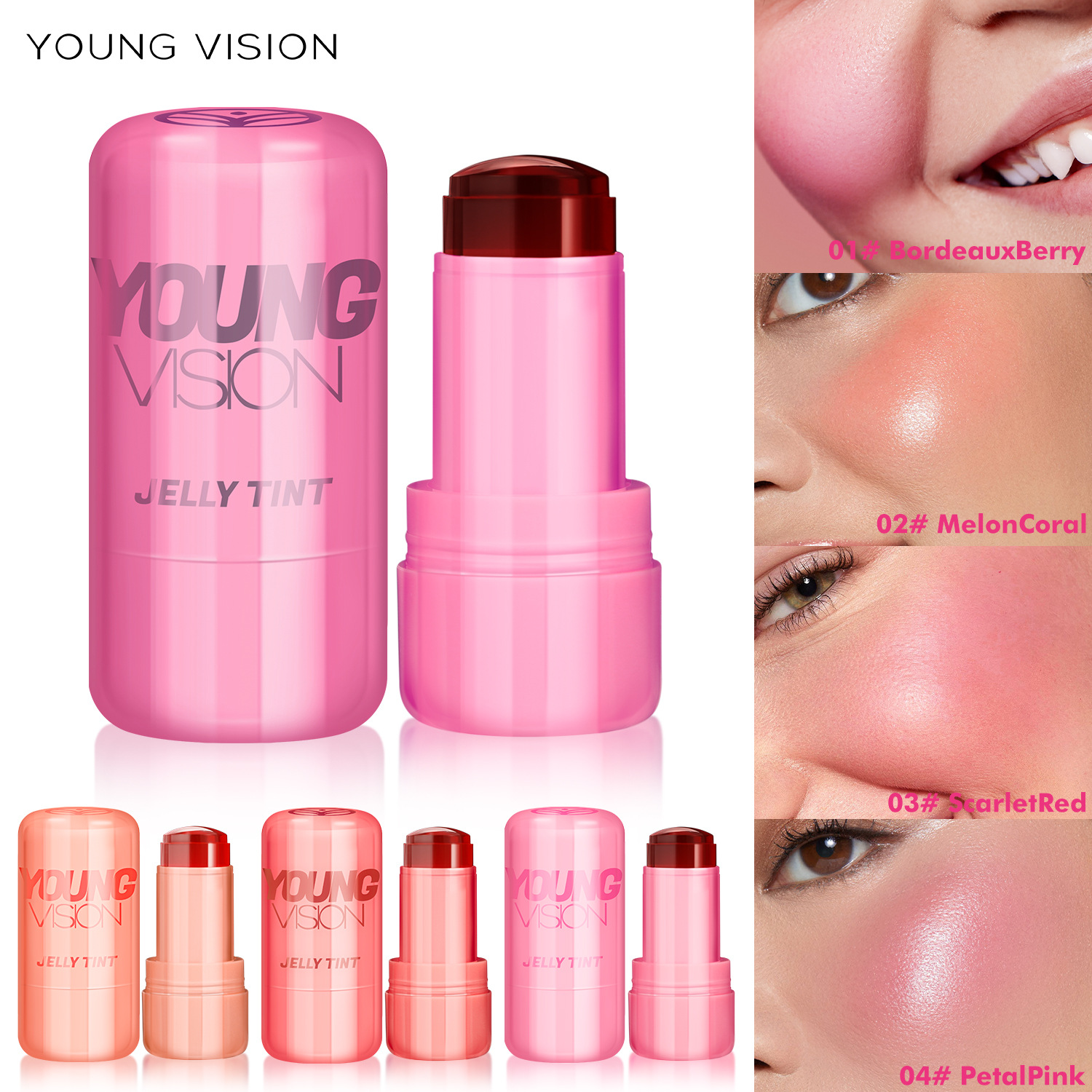 YOUNG VISION 4-color Jelly Blush Lazy Person's Contouring and color-enhancing Glow Blush Stick full figure