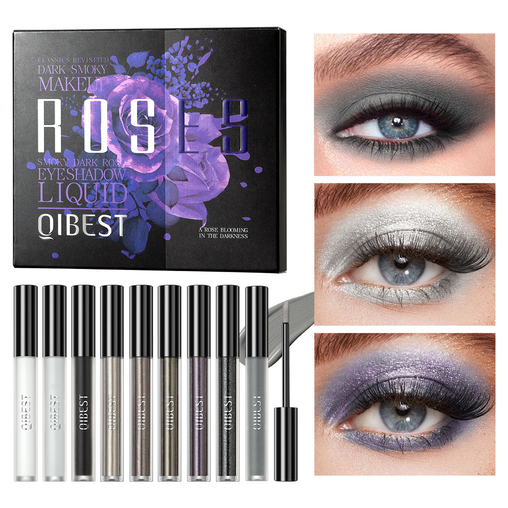 QIBEST Cross-border Cement Grey Eyeshadow Liquid Matte Pearlescent Fine Flash Dark Style European and American punk Smoky Eye Eyeshadow Liquid details Picture