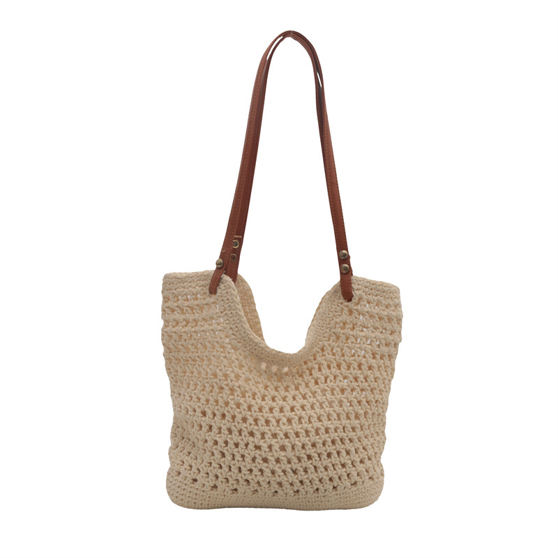 Artistic and retro hand-woven bags, casual cotton thread single-shoulder bags, tote bags, woolen bags, shopping bags for women Item Picture