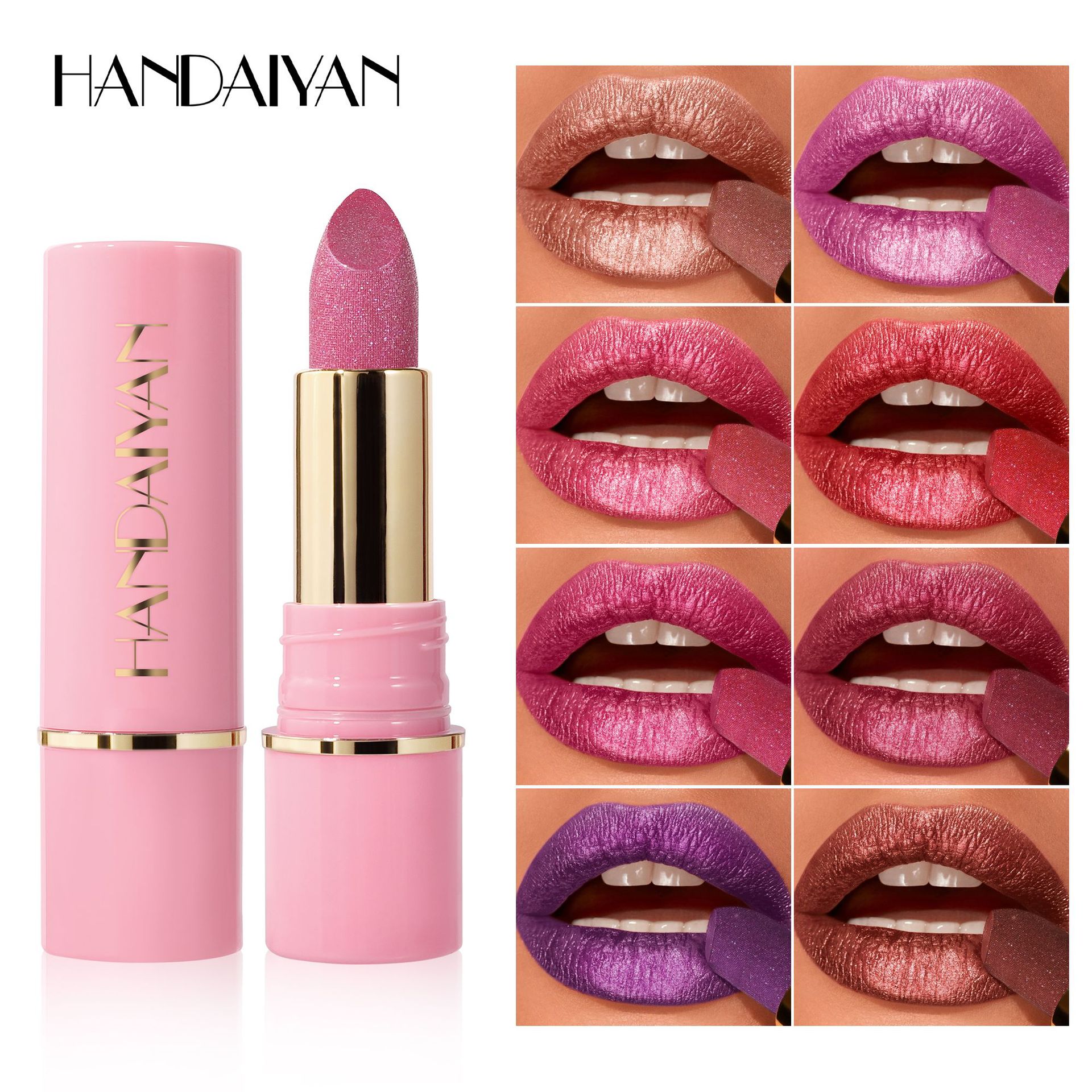 Pearl Lipstick in stock, 8 colors moisturizing and hydrating handaiyan embossed Silk Screen Fine Sparkling Lip gloss, cross-border exclusive lipstick full figure