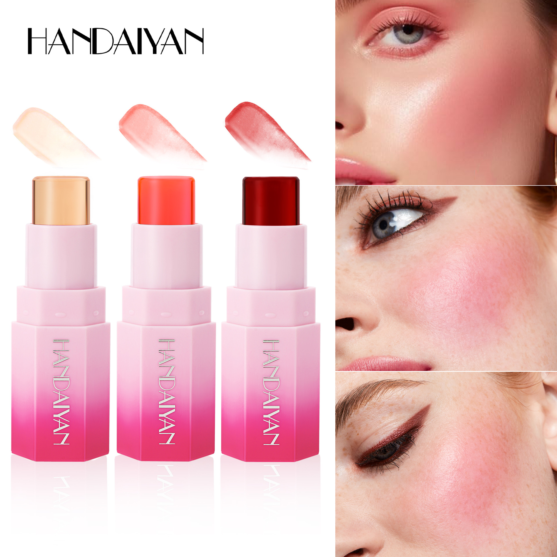 Cross-border Jelly Blush Stick handaiyan Solid Blush High-gloss Contouring Multi-Purpose Cream Matte Thermochromic Blush Cream full figure
