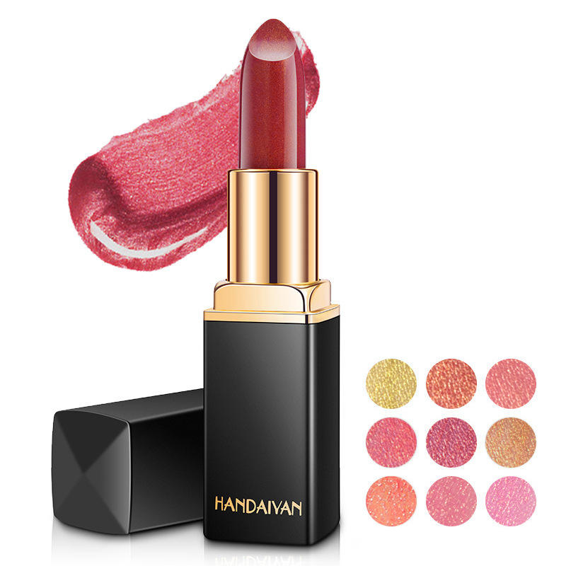 Cross-border temperature-changing Lipstick HANDAIYAN Nine-color Lipstick Mermaid Girl Shiny Metallic Pearlescent Gilt Color-changing Lipstick Specification drawing