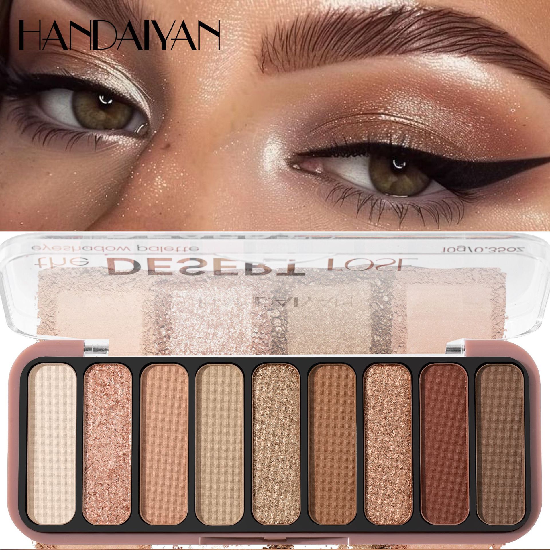 Nine-color eyeshadow palette matte handaiyan pearlescent Fine shimmering earth tone, one set for multiple uses, cross-border exclusive eyeshadow palette details Picture