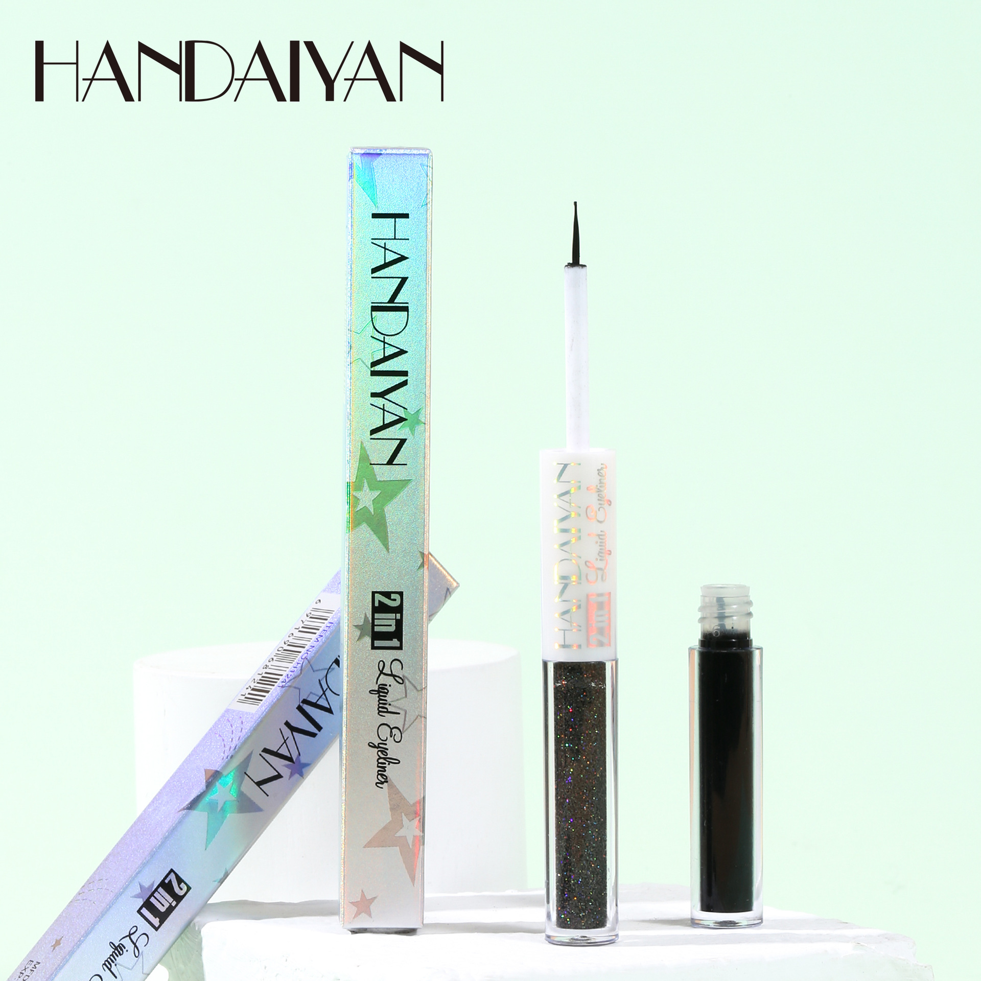 Genuine handaiyan eyeliner pen, long-lasting waterproof eyeliner liquid pen, extremely fine colored horizontal silkworm pen, dual-purpose double-tipped pen Specification drawing