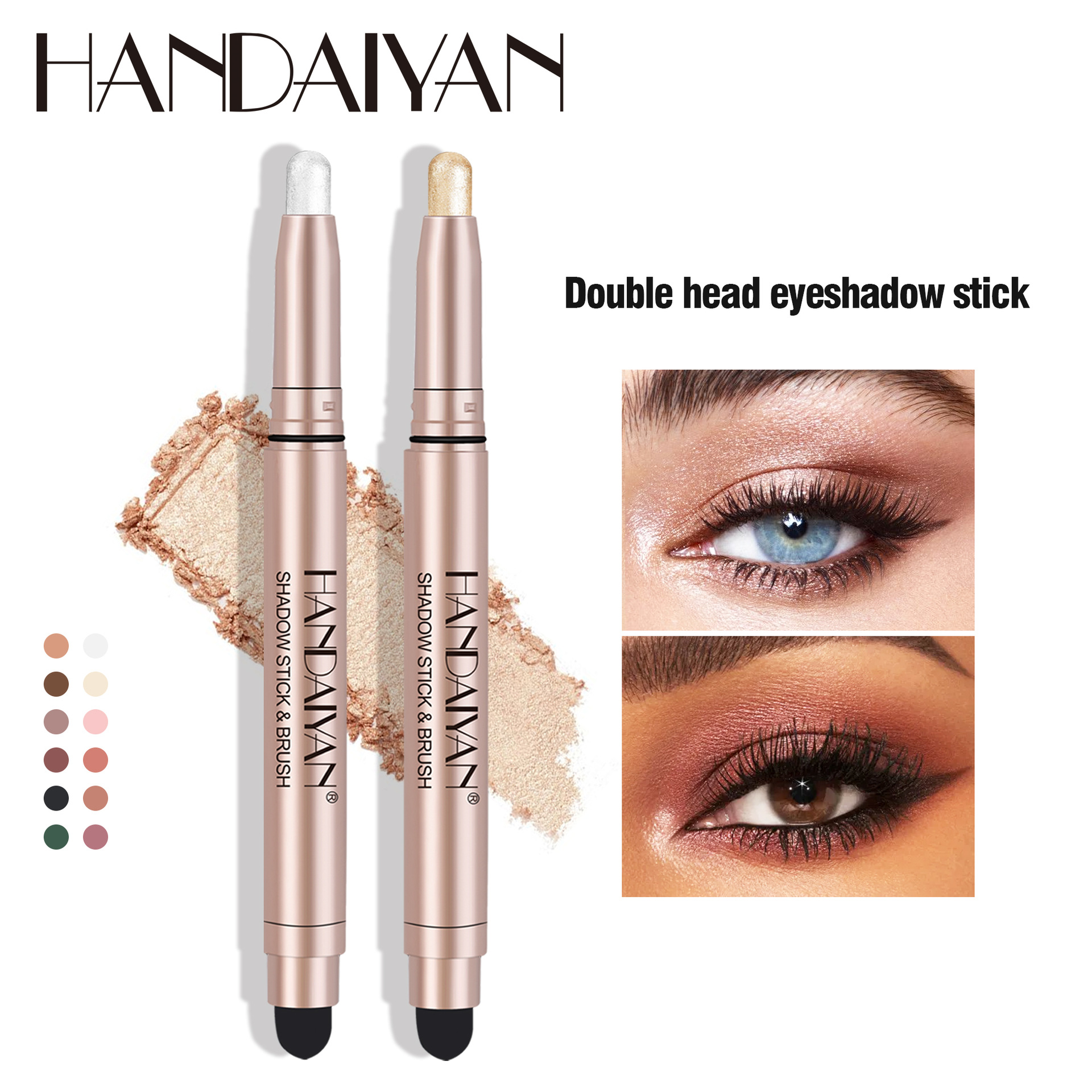 Cross-border double-headed eyeshadow stick without smudging handaiyan High-gloss contour eyeshadow pen with fine pearlescent light to brighten eyeshadow details Picture