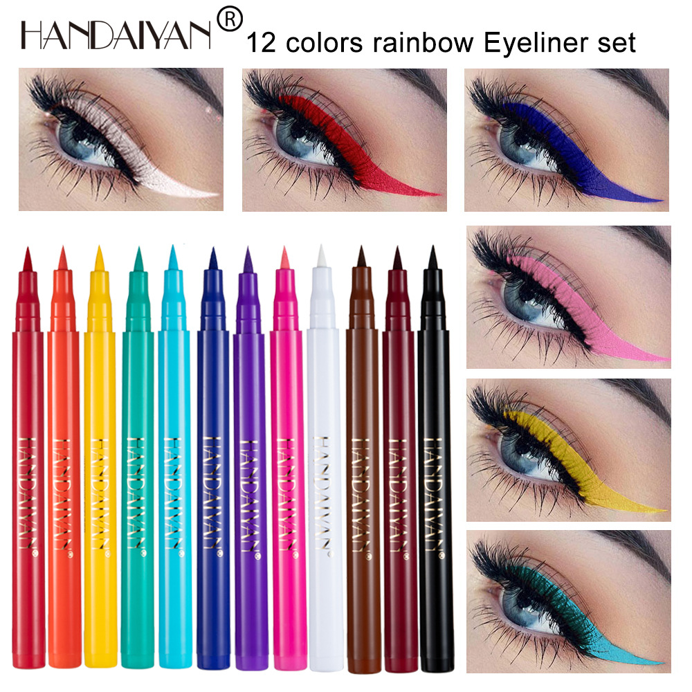 Eyeliner liquid pen cross-border makeup Rainbow color HandaiYANDIY 12-color waterproof eyeliner is not easy to smudge the eyeliner pen full figure
