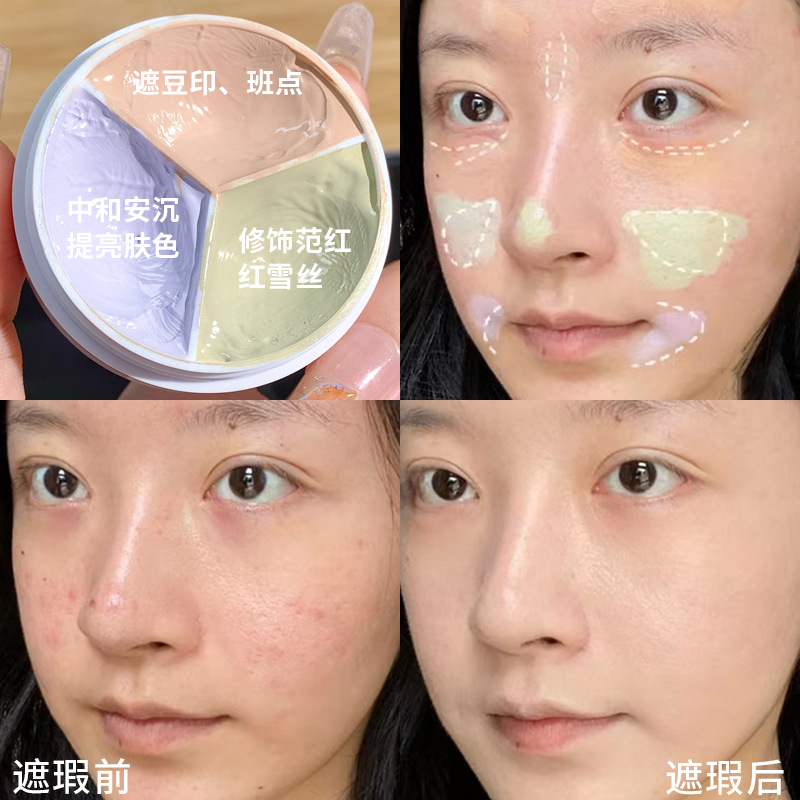 xixi Cleansing and Makeup Holding Three-color Concealer for Facial coverage of spots, acne marks, tear troughs and dark circles D-457 Application Scenario