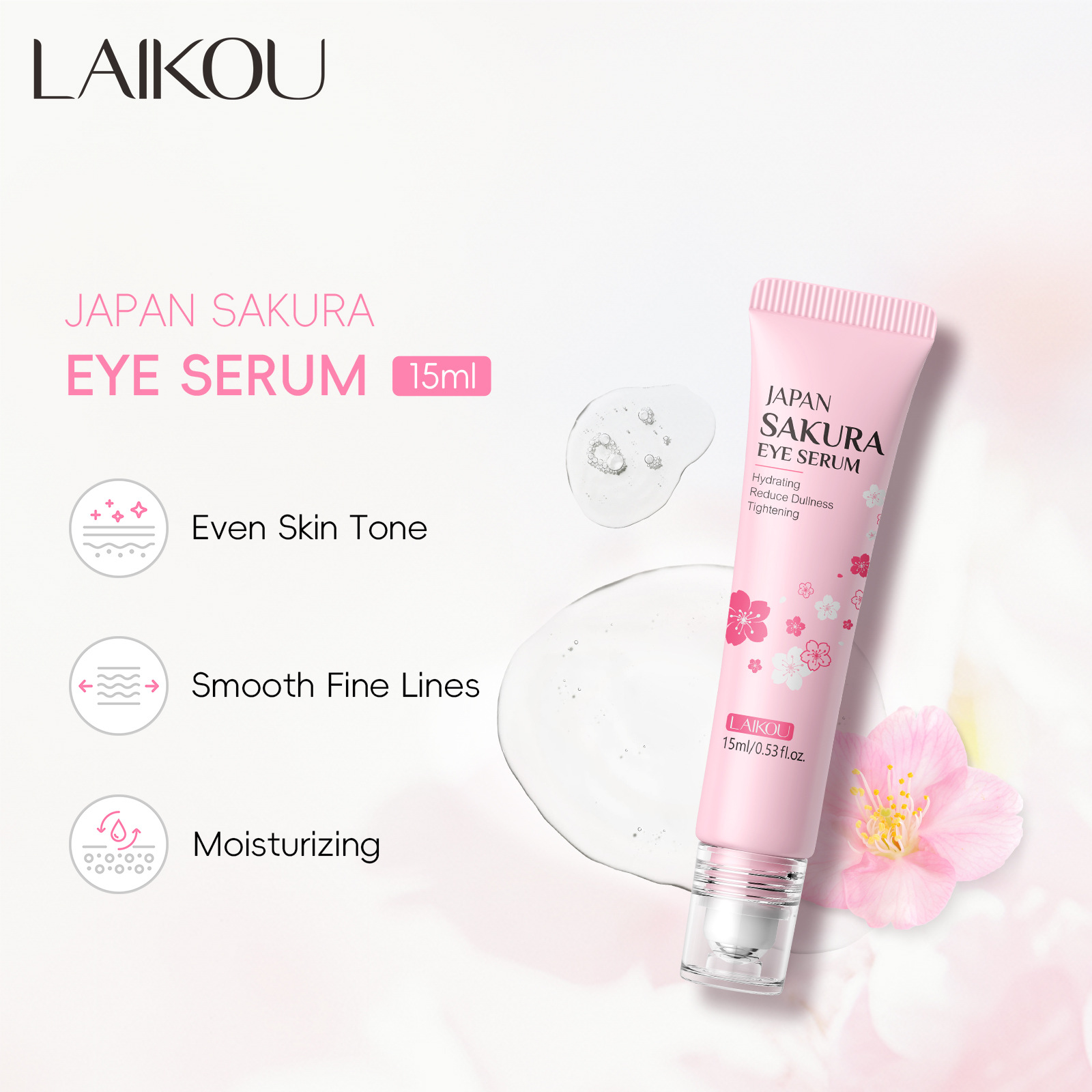 LAIKOU Cherry Blossom Eye Serum 15ml Roll-on Massage Eye Care Cream Moisturizing and Hydrating Skin Care Product full figure