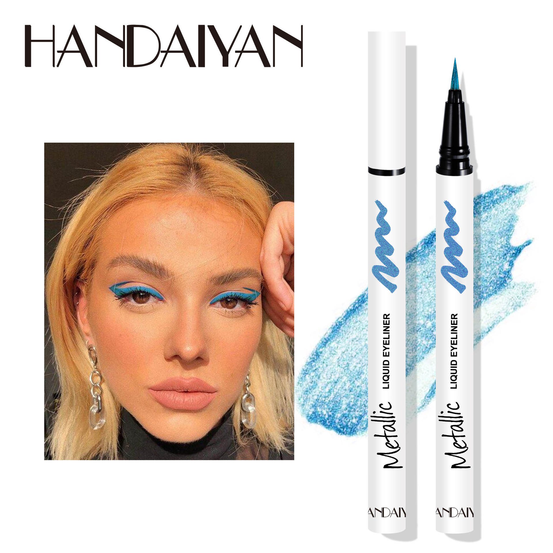 Cross-border colored eyeliner pen 6-color Han Daiyan waterproof non-smudging European beauty pearlescent fine shimmering eyeliner liquid pen full figure