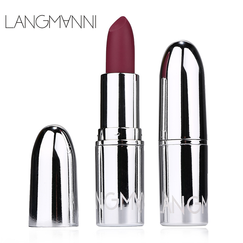 langmanni silver tube matte lipstick is not easy to stick to cups. Cross-border makeup lipstick wholesale details Picture